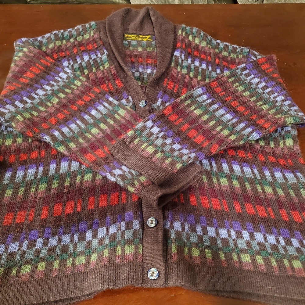 Multicolor Patterned Womens Cardigan. 100% Alpaca.